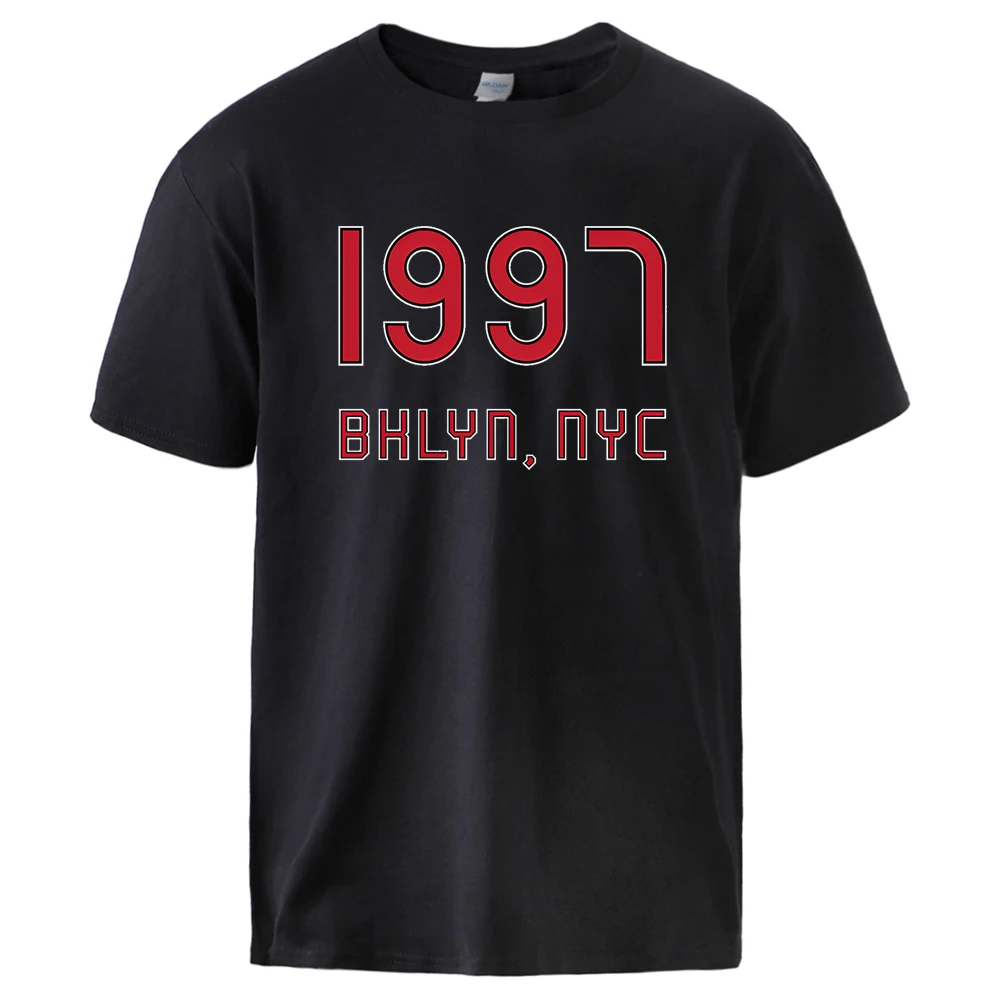 1997 Brooklyn เสื้อยืดผ้าฝ้ายเมืองนิวยอร์กเสื้อยืดคอกลมแฟชั่นเสื้อยืดกีฬาเสื้อยืดฮิปสเตอร์แบบดั้งเดิม