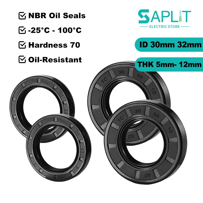 ID 30/32mm TC-Double Lip NBR Oil Seal OD 40/45/48/50/55/60/65/70/75/80mm THK 5/6/7/8/10/12mm Nitrile Rubber Oil Resistant Gasket
