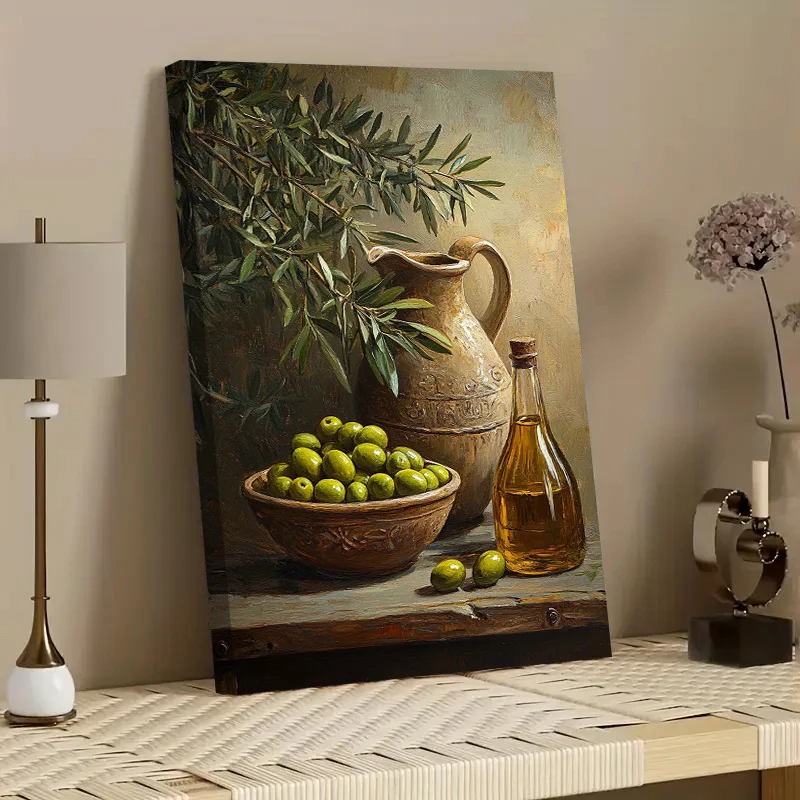 1pc Tabletop Olive Tree Painting Frame Canvas Art, Wall Art Decorative Frame Poster, Living Room Bedroom Office Frame Mural
