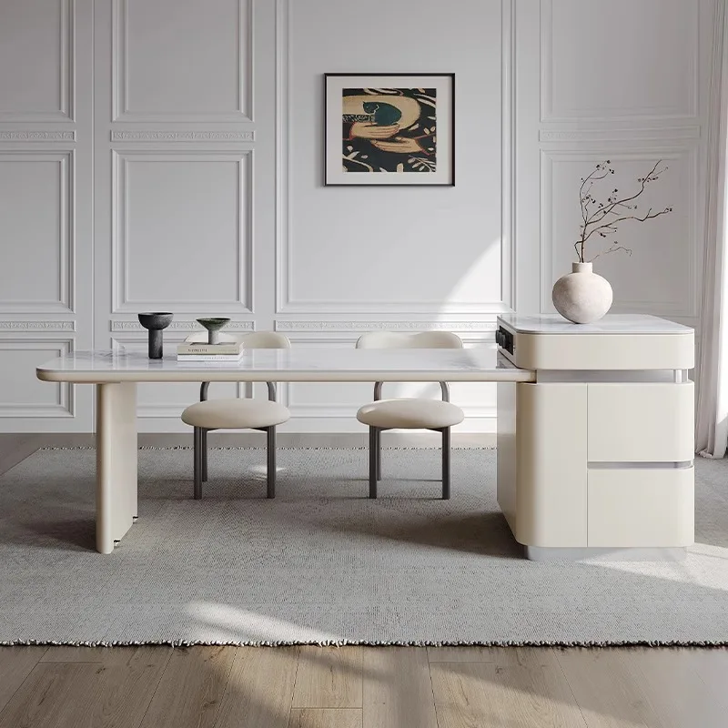 طاولة طعام جزيرة بلاطة الصخور الفاخرة الخفيفة، المطبخ المنزلي المتكامل، انهيار تخزين قابل للسحب بالرياح الكريمية #4