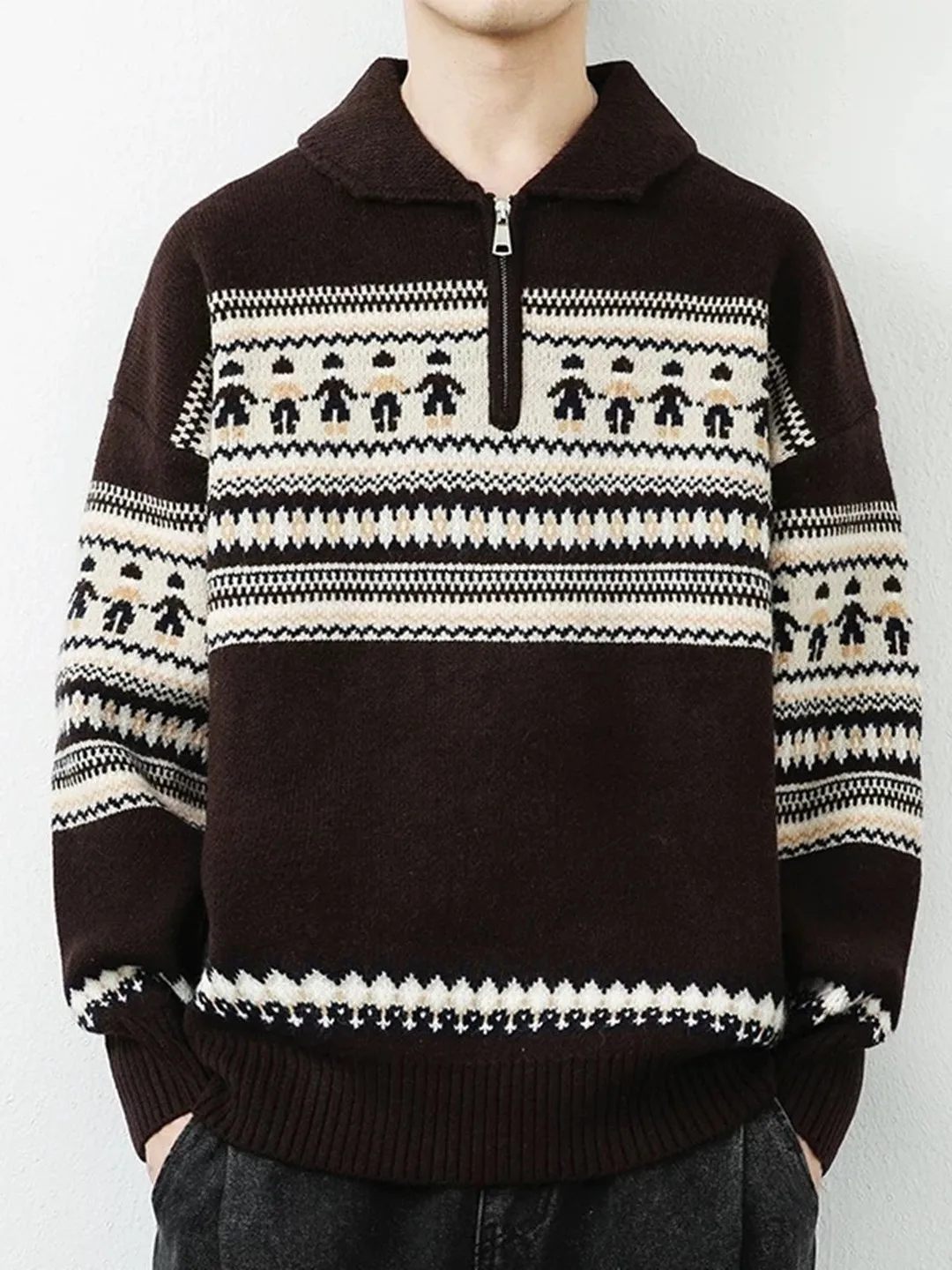 

Мужской свитер свободного кроя с молнией и круглым вырезом, повседневный, в американском стиле, осенне-зимняя новинка, мягкий вязаный топ