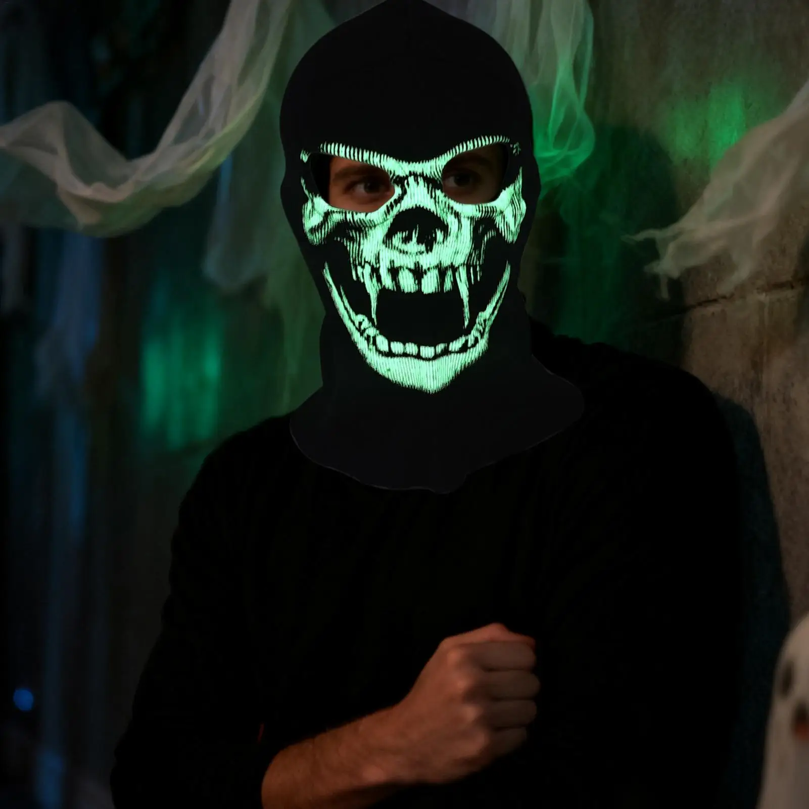 Ski Face Cover Men Halloween Neck Warmer Glowing Luminous Cold Weather Ski Face Cover For Runners Cyclists Women Cosplay