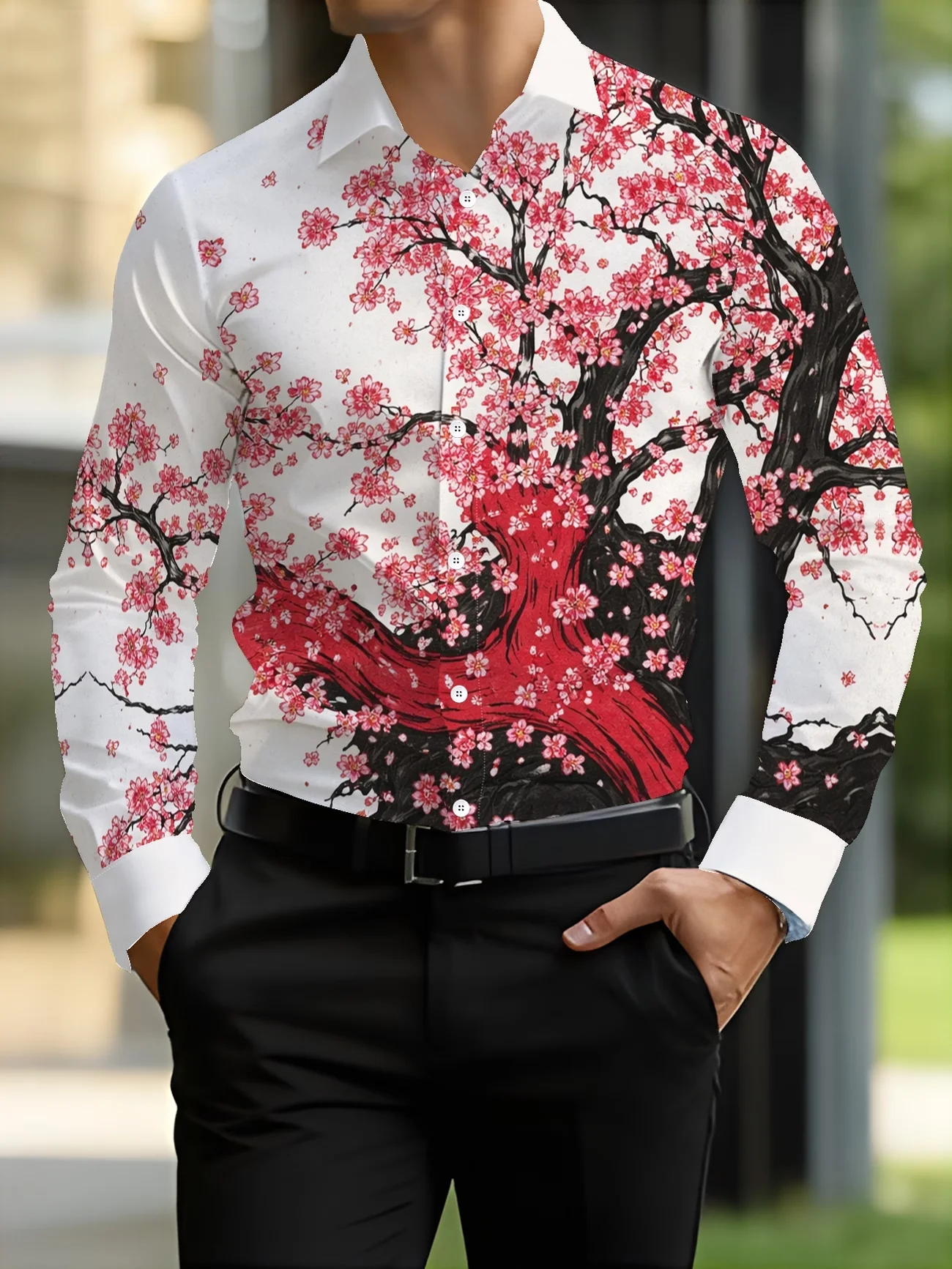 

New orange diamond grid contrasting front placket men's long sleeved shirt light business slim fit casual shirt