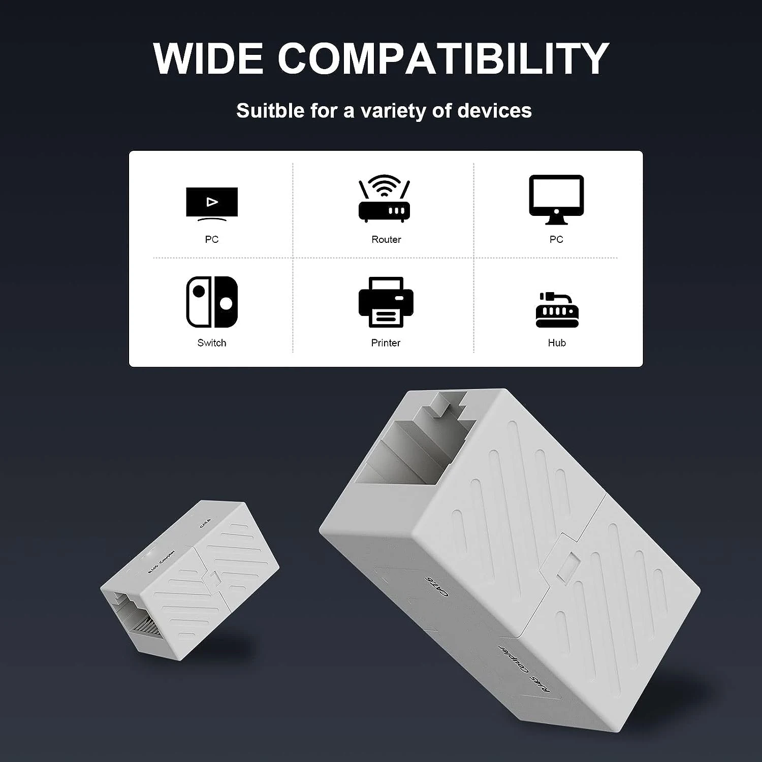 Złączka sieciowa ZoeRax 2 szt. RJ45 Cat6, łącznik przedłużacz Ethernet do kable Ethernet Cat6/Cat5e/Cat5