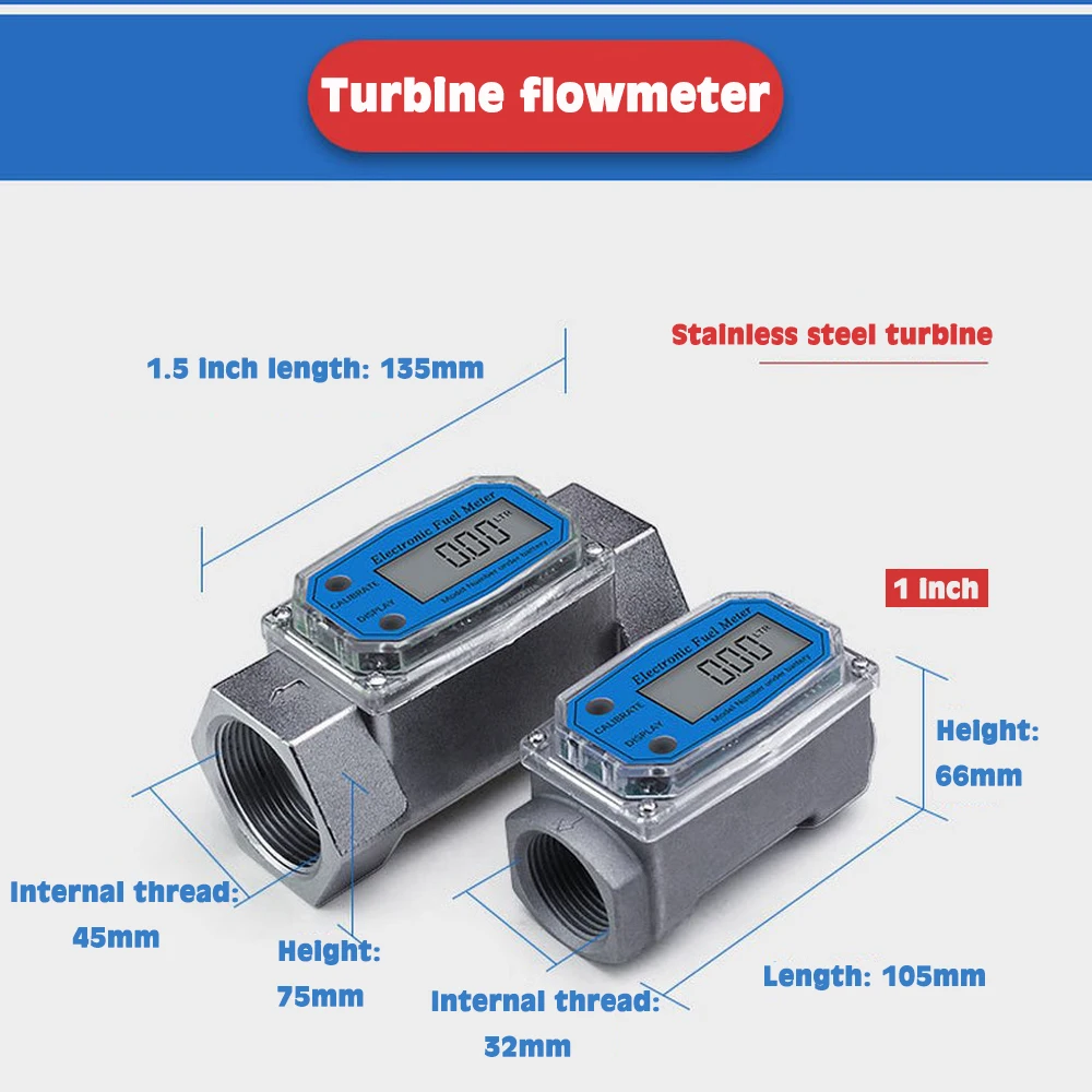 Digital Turbine Flow Meter Portable Water Flowmeter LCD Display Oil Fuel Meter Flow Indicator Sensor Kerosene Gasoline Meter