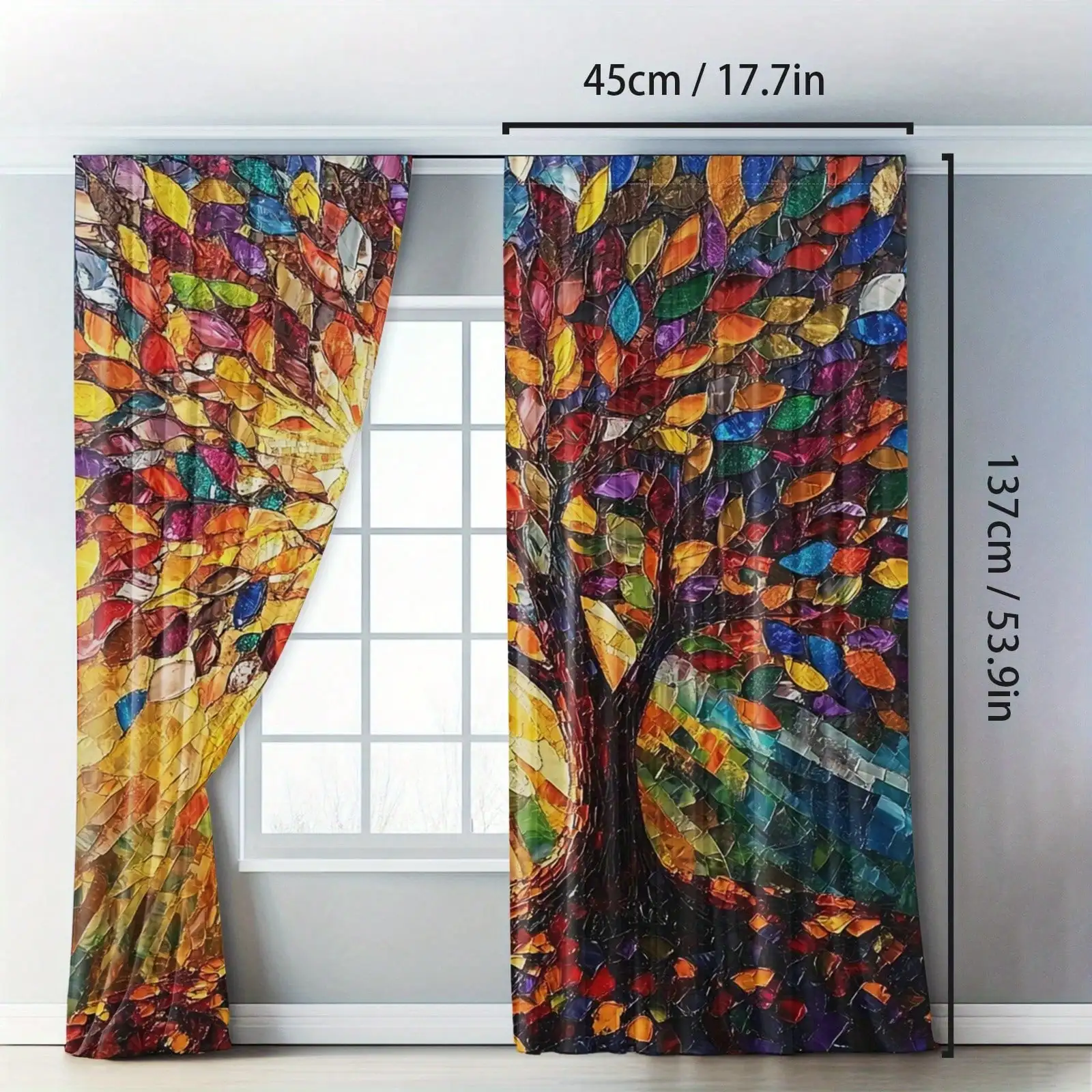 2pcs Set Autumn Pattern Window Curtains Painted Leaves Blackout Curtain Panels Semi Transparent, Easy Hang Rod Pocket Drapes