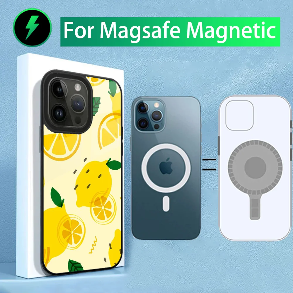 Fruit Lemon Phone Case For iPhone 15,14,13,12,11,Plus,Pro,Max Mini Magsafe Magnetic Wireless Charging