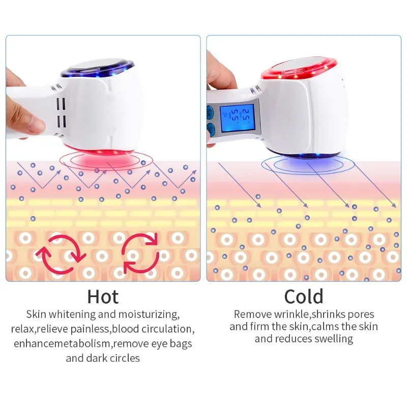 

New Hot Cold Hammer Cryotherapy Warm Ice Heating Facial Skin Firming Anti-Aging Facial Spa Shrinking Pore Massager Blue Photon