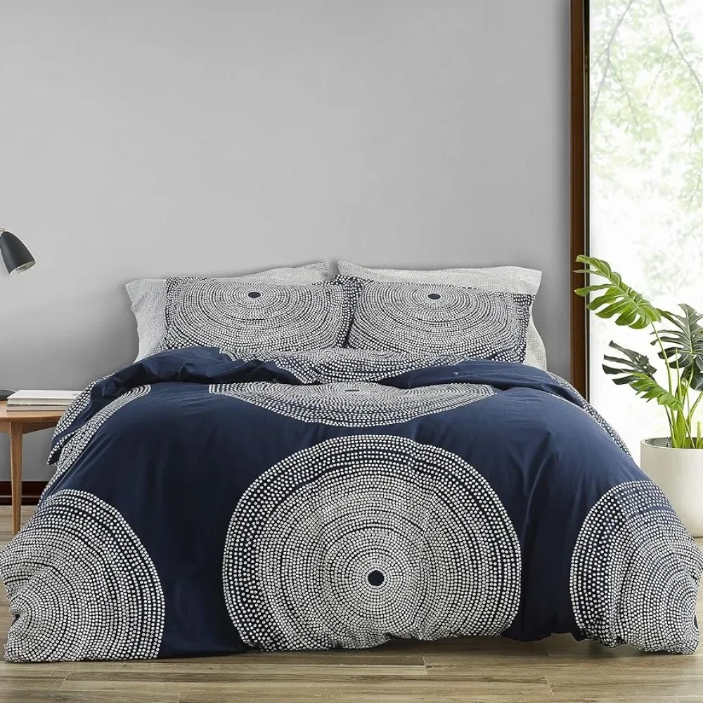 Duvet Cover Set Smooth Cotton Bedding with Matching Sham, Lightweight Home Decor 3pcs 100% Cotton Smooth Crisp and Breathable