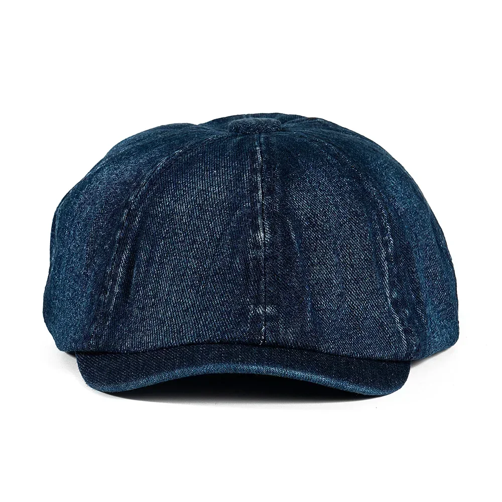 Retro Octagonal Washed Denim Hat Autumn Women's Berets Elegant British 8 Panel Gatsby Hats Sun Protection Flat Caps for Man