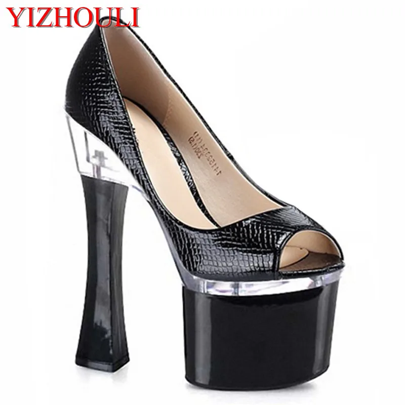 

Women party platform peep toe pump 8 inches of 17-18 cm high heels shoes black sexy dance shoes