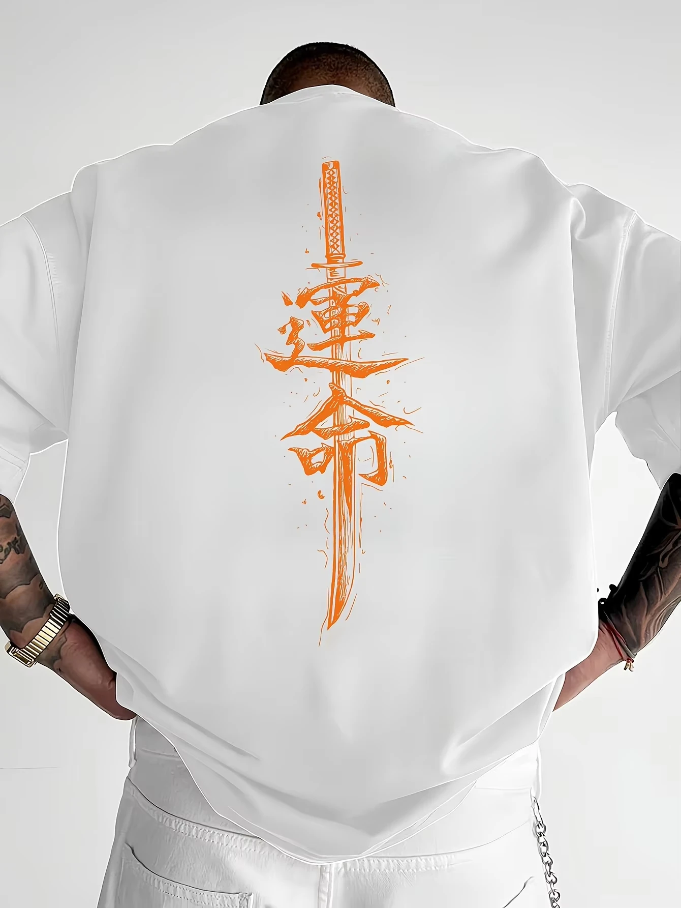 Japanese Samurai Sword Cherry Blossoms Pure Cotton Men's and Women's T-shirts Summer Outdoor Sports Leisure Street Short Sleeves