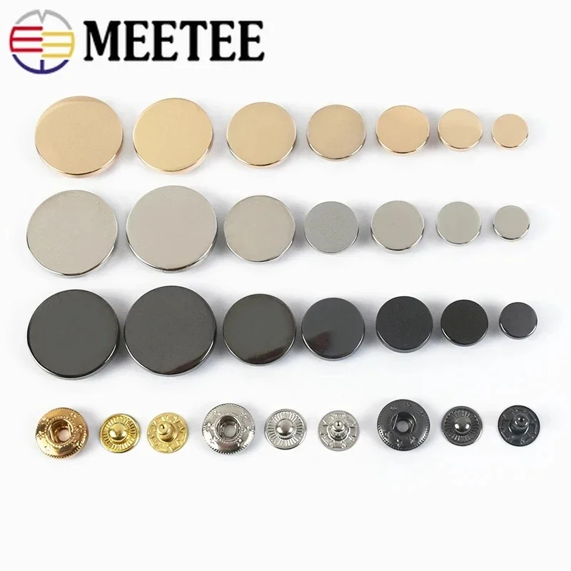 30sets Meetee 12/15/17mm Metal Snap Buttons Stud Fastener Press Buckles for Jacket Coat Sewing Clothing Leather Accessories D3-8