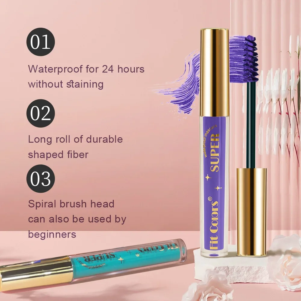 6 Farben/Set Farbige Wimperntusche Creme Blau Grün Dauerhafte wasserdichte Wimperntusche Curling Wimpern Dicke Locken 3D Nicht verschmierende Wimperntusche