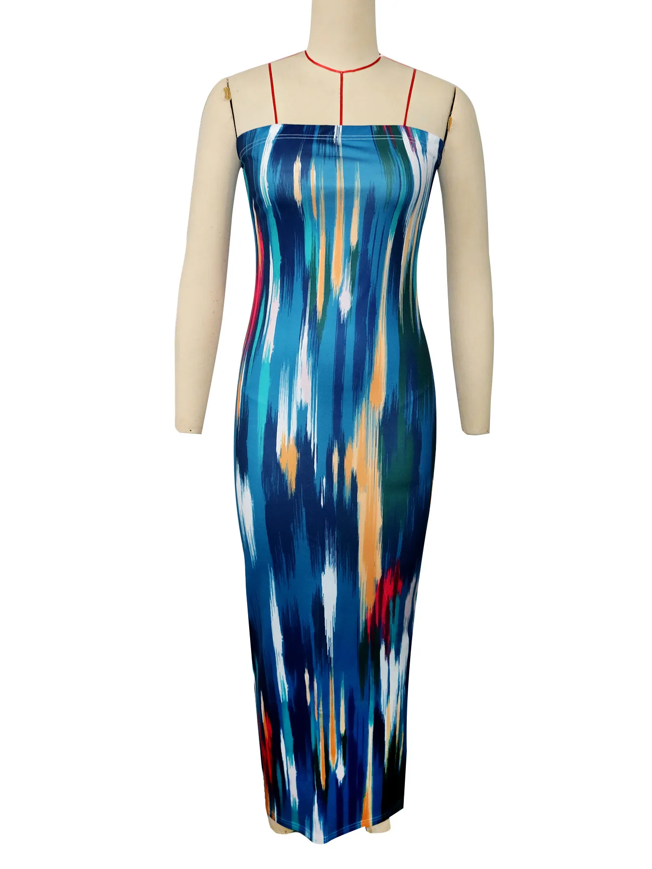 Lange Jurken Vrouwen Print Slim Fit Strapless Elegante Wrap Hip Jurk Schede Gesplitst Casual Mouwloze Vestidos Lady Backless 2025