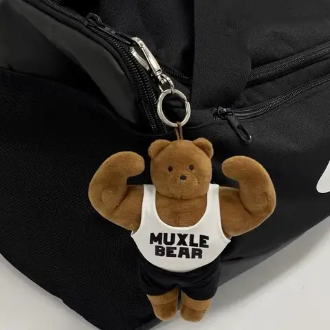 봉제 근육 곰 배꼽 봉제 장난감 열쇠고리 펜던트 트렌디 레트로 스타일 부드럽고 귀여운 여섯 팩 복근 곰 이상적인 가방 액세서리