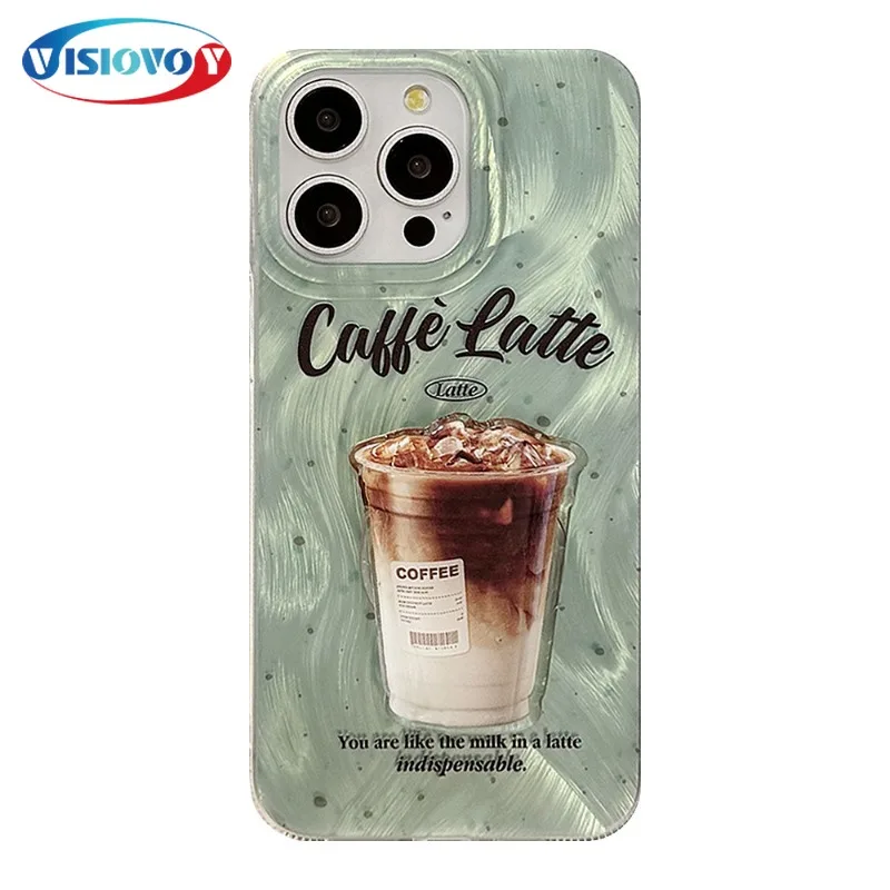 Mint Green Phone Case for IPhone 15 14 13 Pro Max Speckled American Coffee Phone Covers Stand Letter Back Cases Fundas Down Yarn