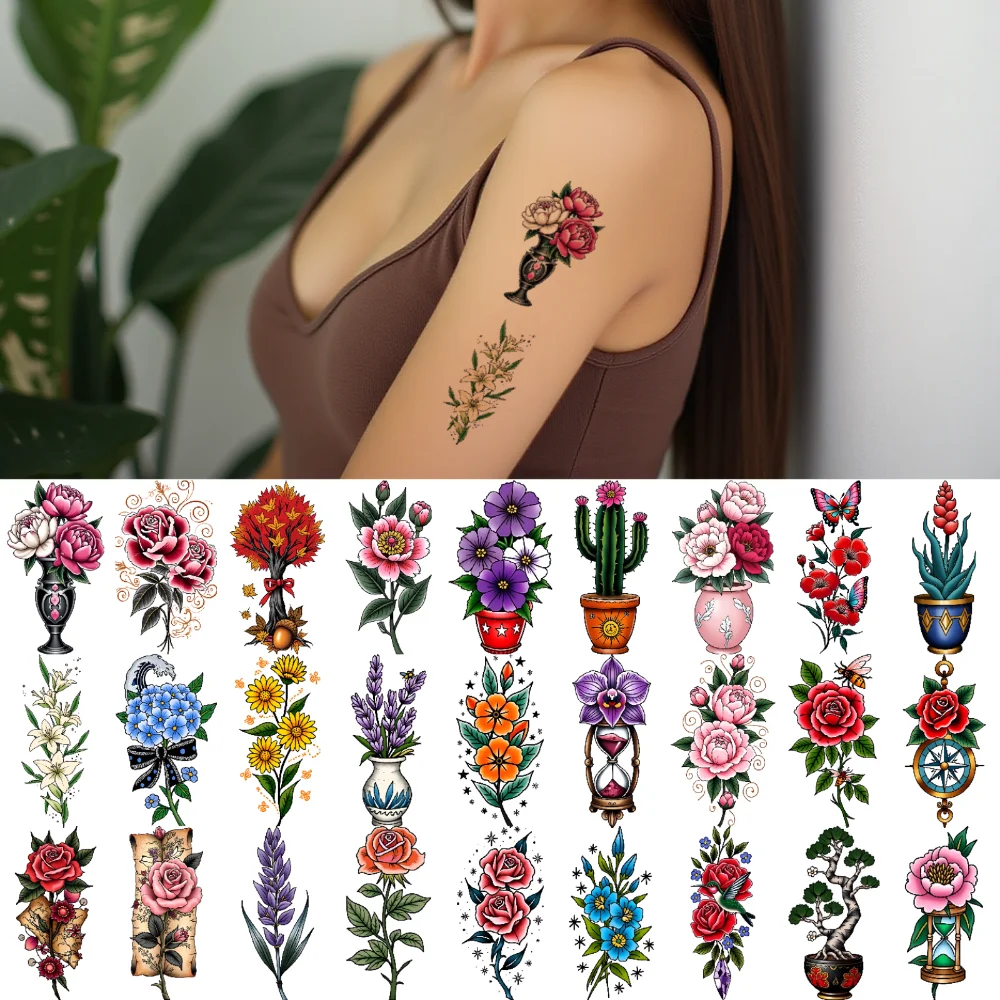 

28pcs Temporary Tattoo Tree With Sun Temporary Tattoo Stickers Praying Mantis Sunflower For Shoulders Arms Women