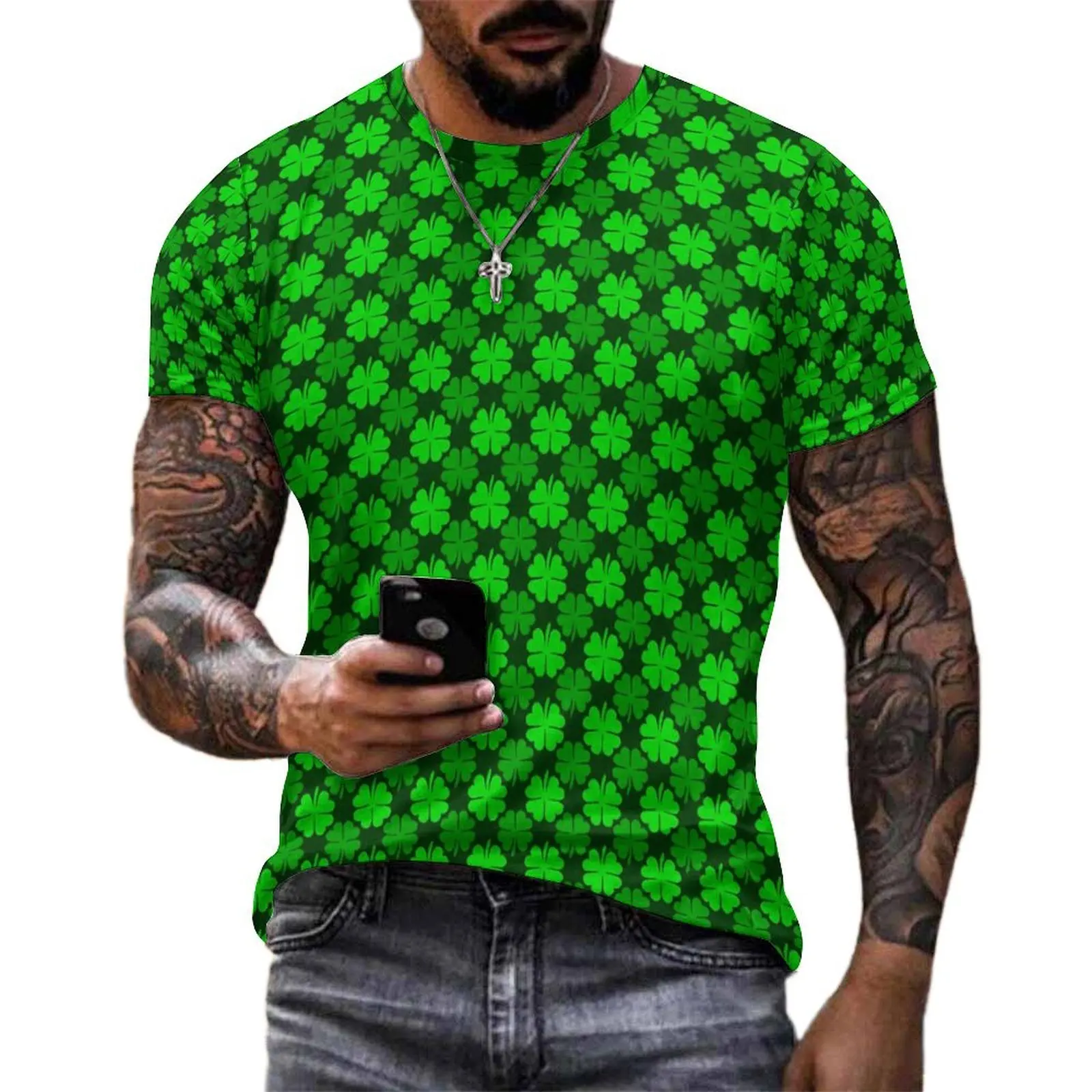 St Patricks Day T Shirt Shamrock Print Fashion T Shirts Couple Y2K Fun Tee Shirt Beach Short Sleeve Graphic Clothing Plus Size