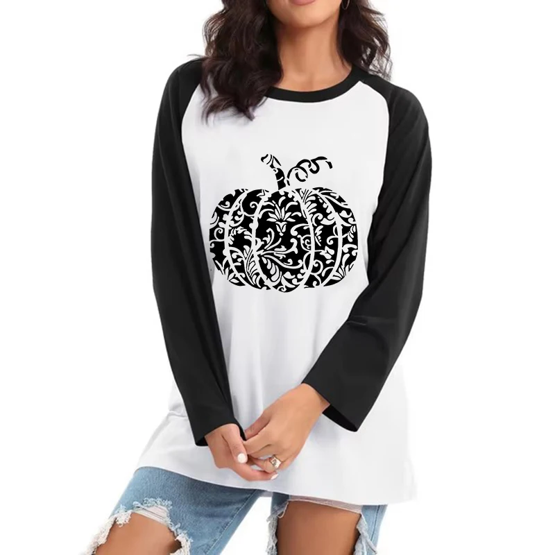 

Women's Graphic Long Sleeve T Shirt 90s Fall Winter T-shirt Women Vintage Tee Tops Tshirt Clothes Halloween Pumpkin Design Print