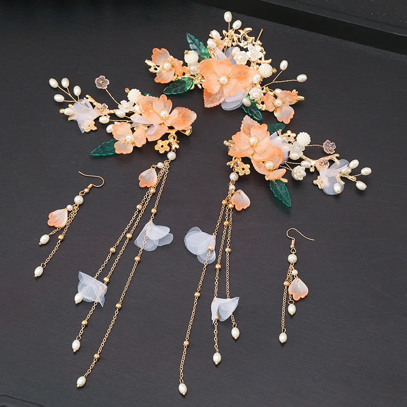 Vintage Hair Sticks Chopsticks Hair Clips Chinese Hair Accessories Flower Tassel Hairpins Pearl Alloy Headpiece Hair Jewelry