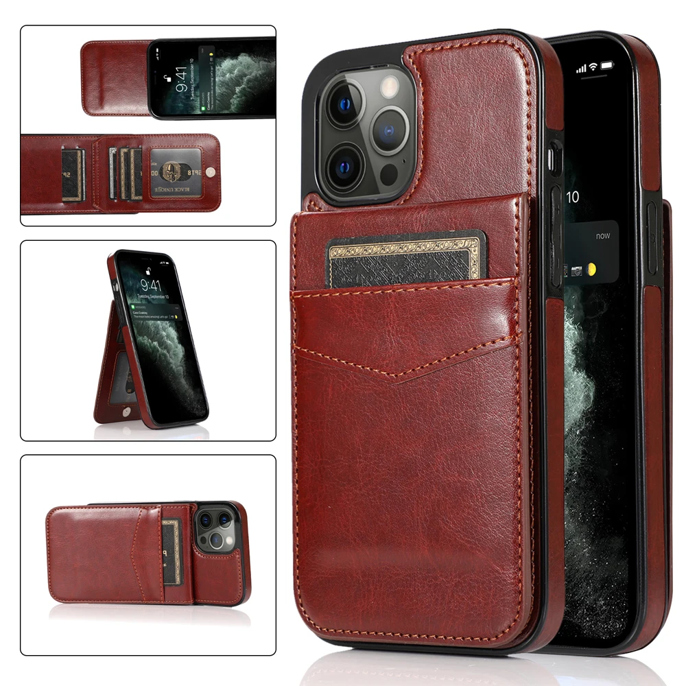 Ebesfous Vertical Leather Flip Cover Case For iPhone 16 15 14 Plus Card Holder Cases For iPhone 13 12 11 Pro Max Anti-fall Shell