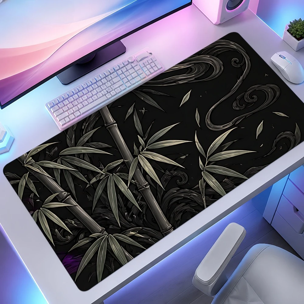 Black and gray bamboo leaf and bamboo stem pattern mouse pad, anti-slip desk accessories alfombrillas para escritorio - view 2