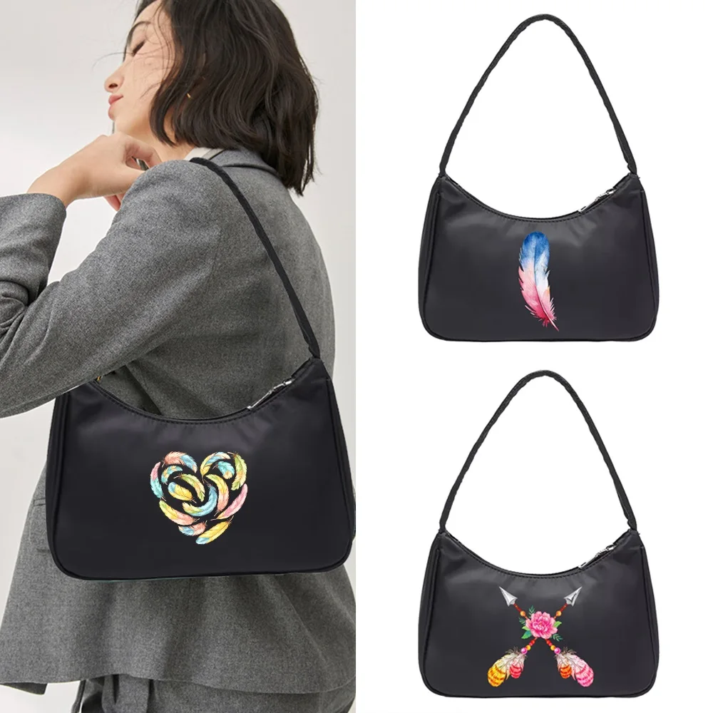 Shoulder Underarm Bags Coin Purse Women‘s Handbags Designer Feather Print Pattern Hobo Shoulder Small Pouch Totes Shopping Bag