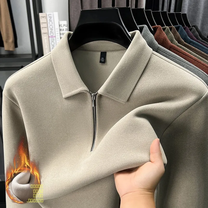 

Men's Zipper Fce Lined Thiened Long Sve irt Warm Pure Color Knitted Sweater Casual Sle Winter Top