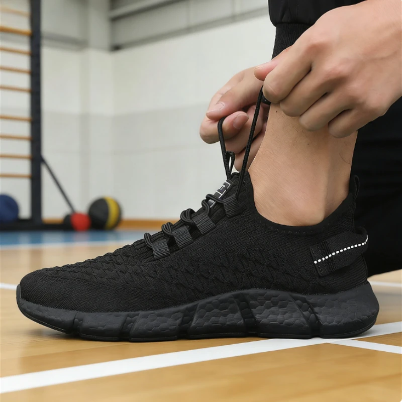 Gelbe Strick-Laufschuhe für Herren, leichte, atmungsaktive Turnschuhe, rutschfeste, modische, lässige Sportschuhe für das Fitnessstudio, Outdoor, Neu eingetroffen – Detail 6