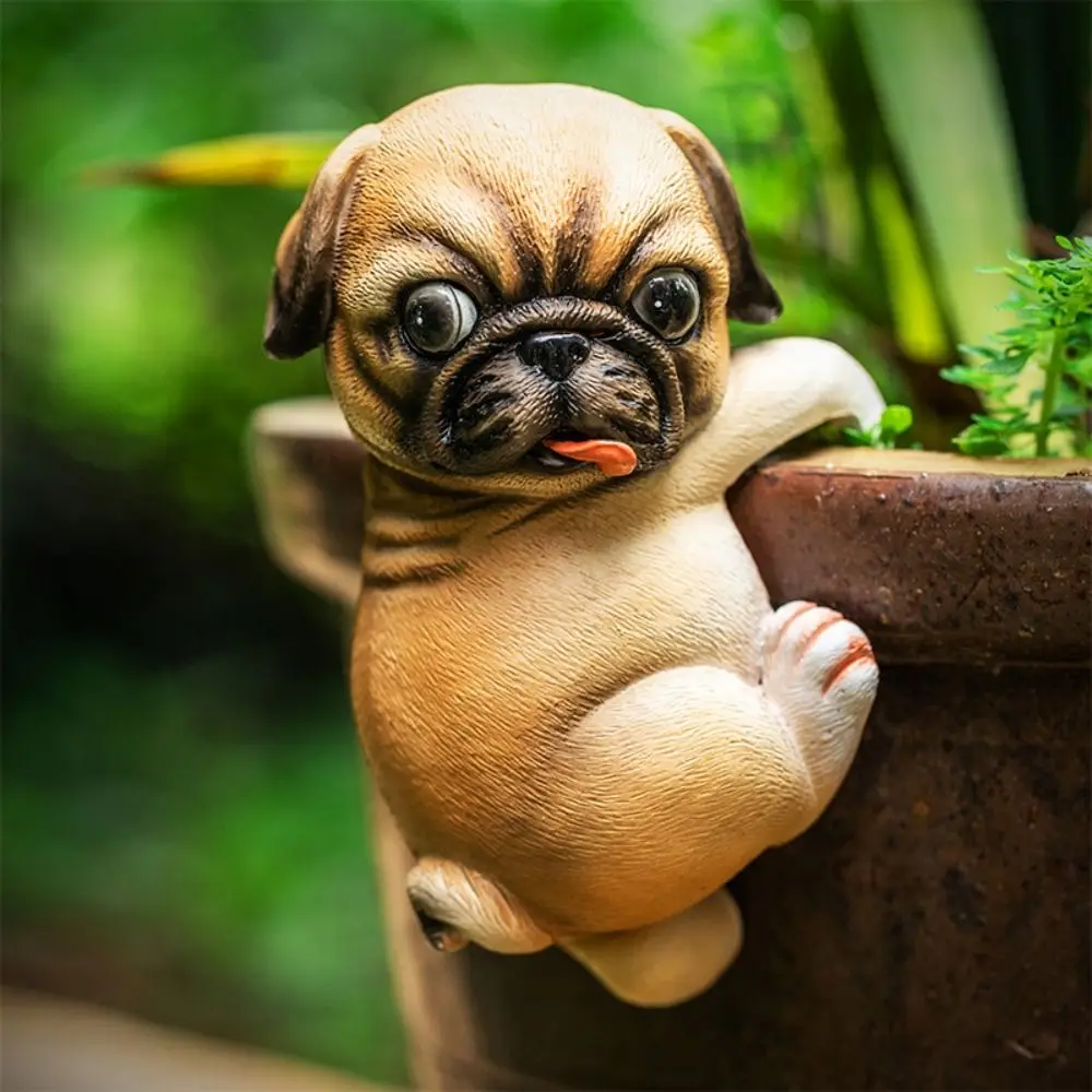 3D Dog Climbing Garden Statue Simulation Cute Fish Tank Figurine Handicraft Novelty Puppy Resin Ornament Office