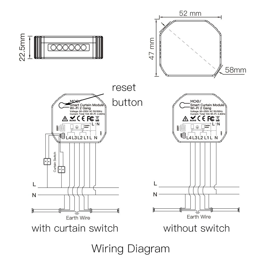 Tuya Smart WiFi 2 Gang Double Curtain Blind Switch Module Roller Shutter Electric Motor Smart Life App with Home Alexa