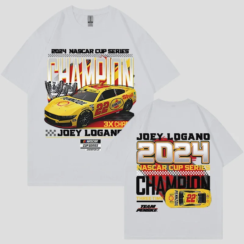 Joey Logano 2024 NASCAR Cup Series Champion Men's Cotton Printed T-Shirt Oversized Loose Casual Street Women's Shirt