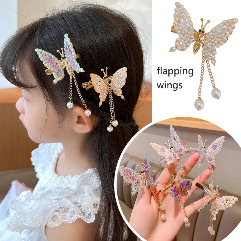 New Cute Shaking Move Wing Butterfly Hairpin Girls Tassel Barrettes Hair Accessories Kids Headwear Ornaments Gift