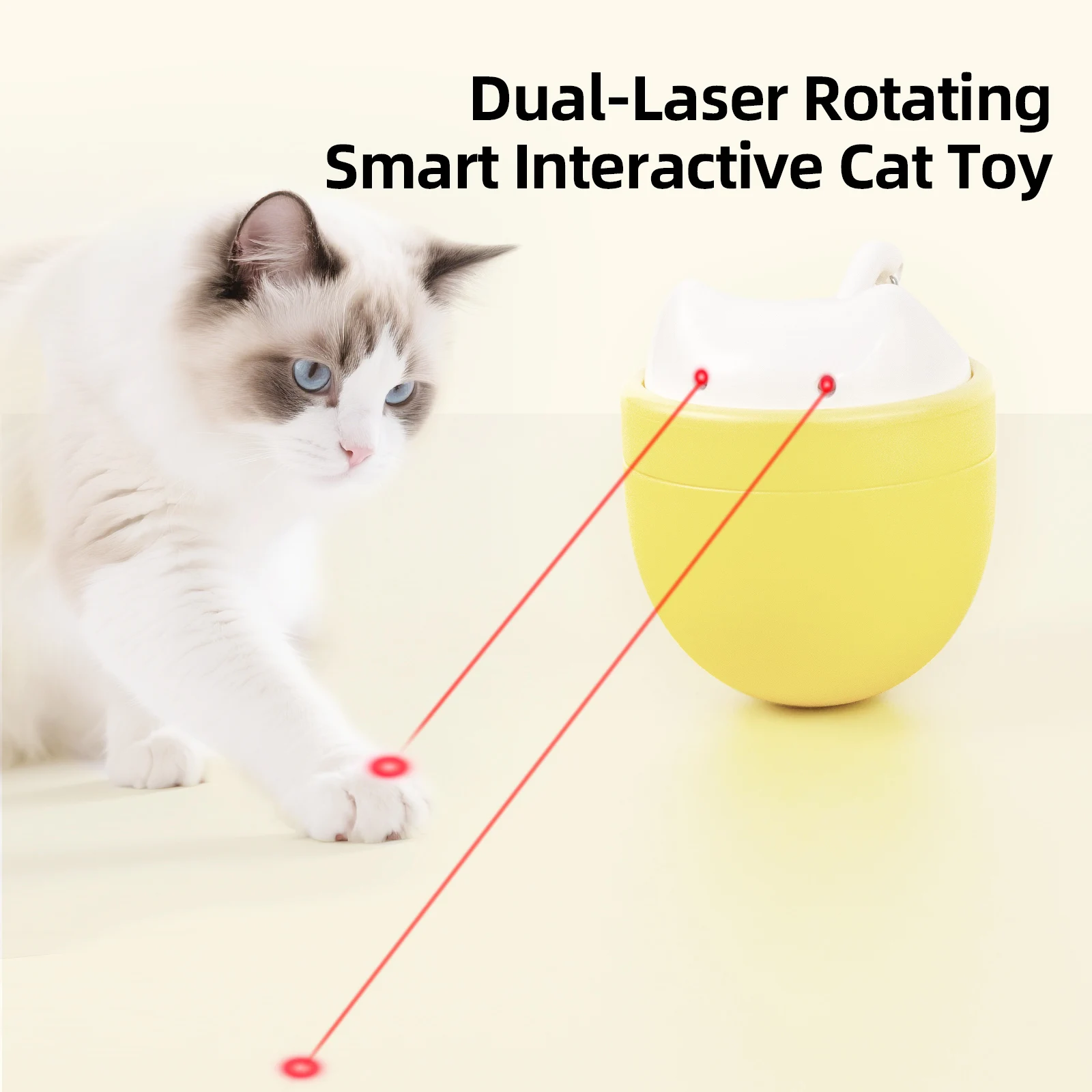 Double Laser Cat Toy, Rotating Tumbler, Touch Sensor Auto On/Off, Long Battery USB Rechargeable, Interactive Toy for Indoor Cats
