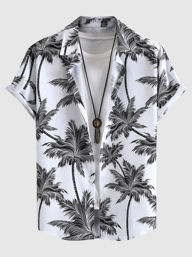 ZAFUL Hawaiian Shirts for Men Tropical Coconut Tree Print Short Sleeve Shirt Summer Beach Casual Button Vacation Tops Z5037732