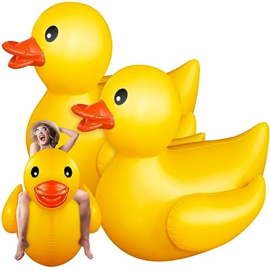Adult pool float: giant inflatable duck rubber material yellow 5 feet tall durable for beach and swimming pool parties