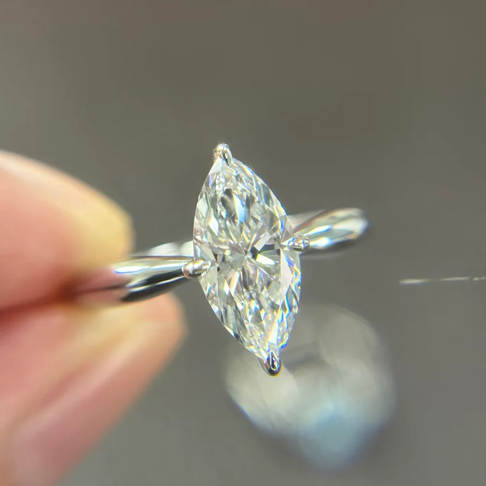 OEVAS 1CT-3CT 7*14MM Marquise Cut Moissanite Wedding Rings S925 Silver Plate 18K Gold for Women Lab Diamond Party Jewelry Gift view 2