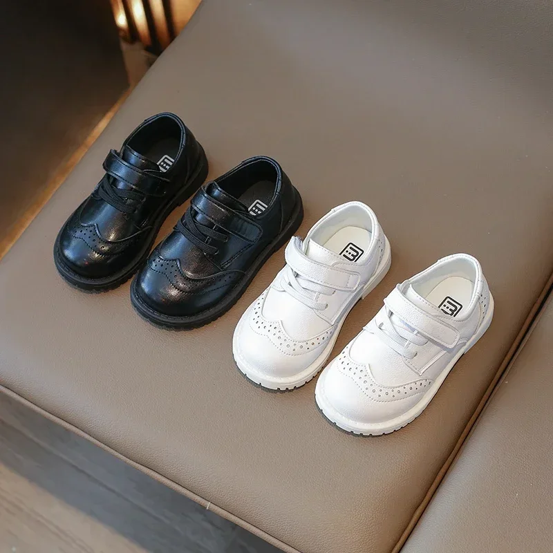 

2025 Boys Girls Dress Shoes Little Kids Oxford Shoes Wedding Party Dress Shoe PU Leather Lace-Up School Uniform Loafer Flats