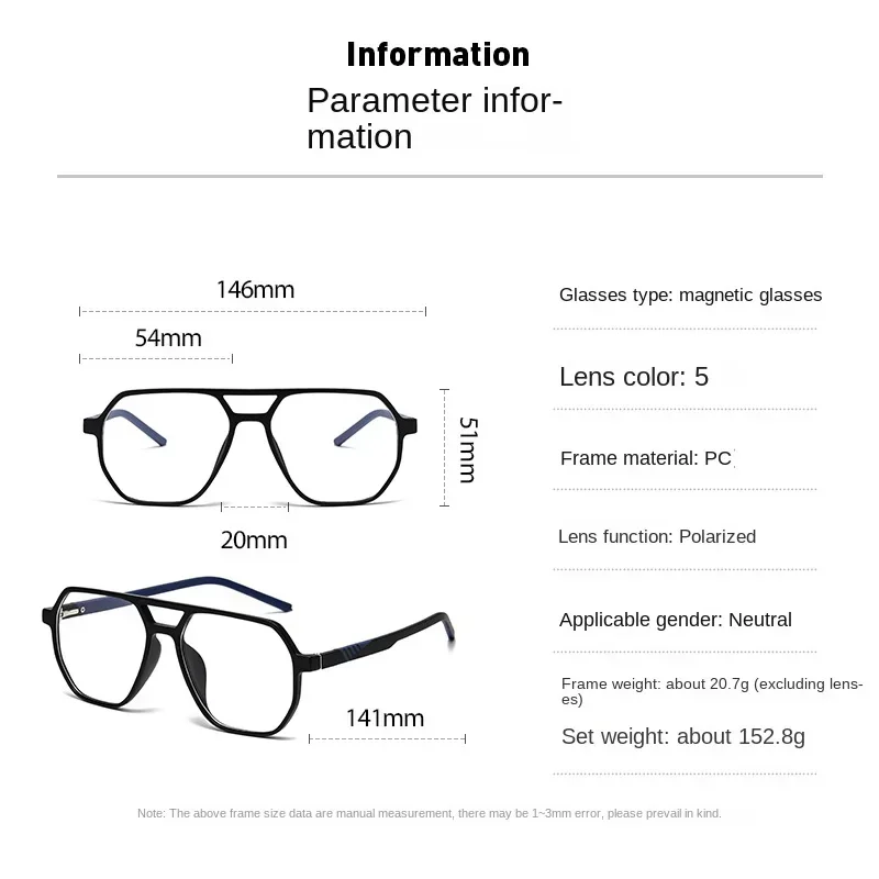 6 In 1 Spectacle Irregular Frame With 5 PCS Clip On Polarized Sunglasses Magnetic Glasses Computer Optical