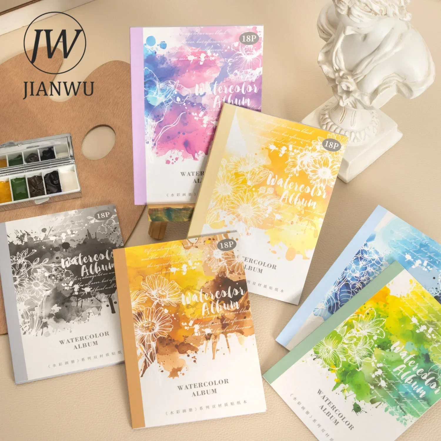 JIANWU A Watercolor Album Series Vintage Smudge Label Landscaping Material Collage Sticker Book Creative DIY Journal Stationery