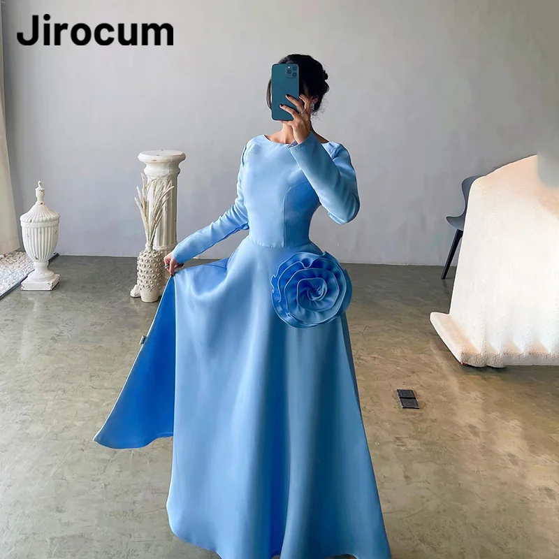 Jirocum vestido de baile de manga larga para mujer, vestidos de noche de fiesta de satén Floral, longitud hasta el suelo, Arabia Saudita, ocasión especial