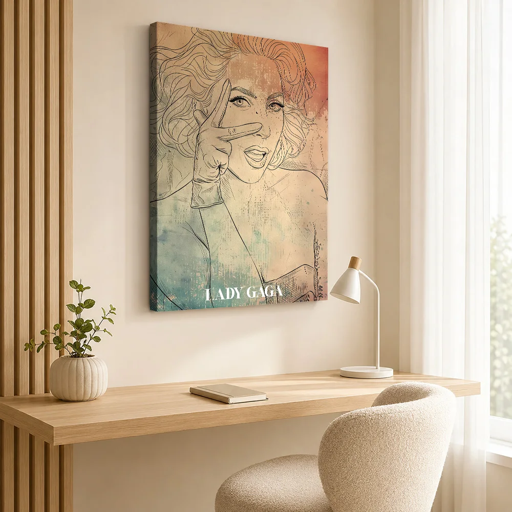 Lady Gaga Potrait Canvas Painting Poster Customized Photo Retro Music Wall Art for Studio Decor Collectible Ready to Hang Gift