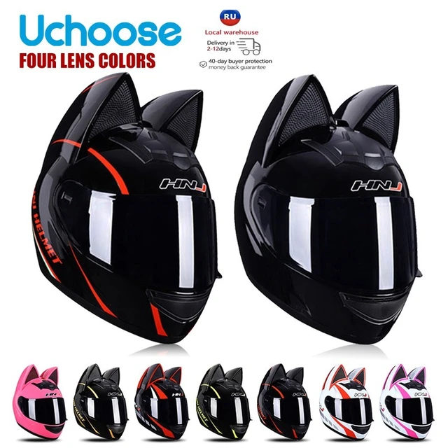 Casco para moto mujer gato clearance