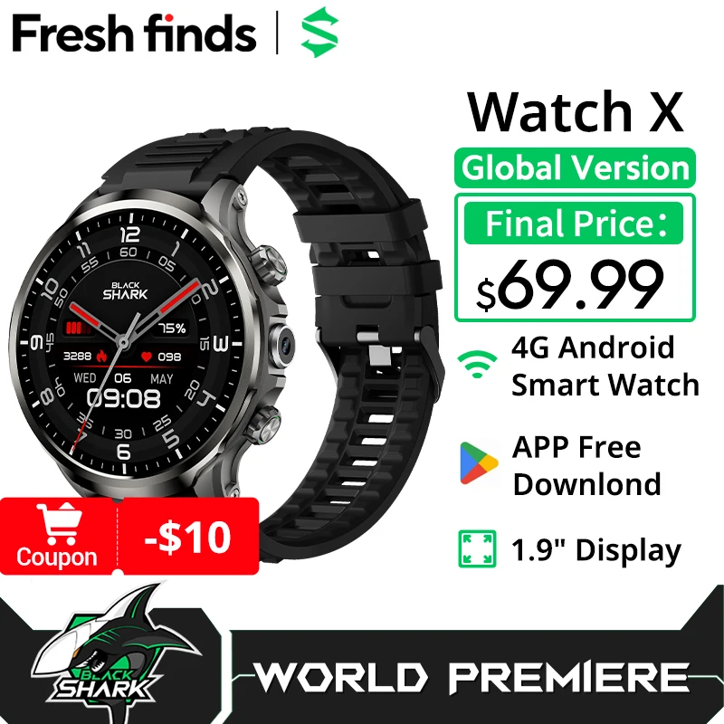 [World Premiere]Global Version Black Shark Smart Watch X 4G Android Watch 1.9″Display 2MP Camera IP67 Washable APP Free Download