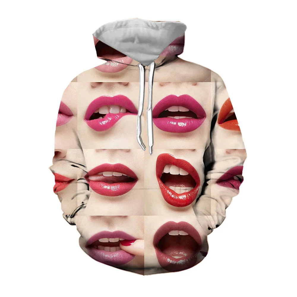 

Jumeast 3D Lipstick Lips Printed Hoodies For Men Plus Size Baggy Casual Hooded Sweatshirts Japanese Streetwear Funny Clothing