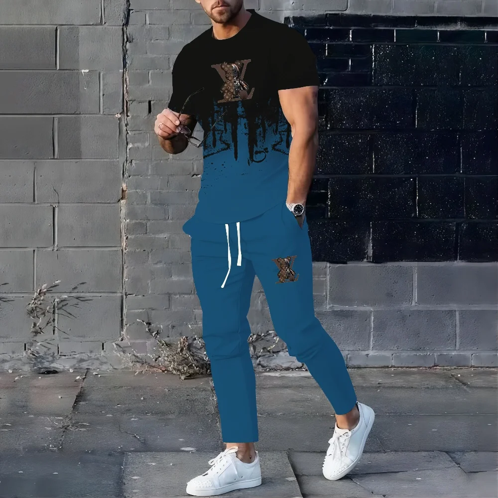 

2024 new fashionable hip-hop 3D printed men's suit oversized clothing short sleeved pants men's sportswear summer casual new ite