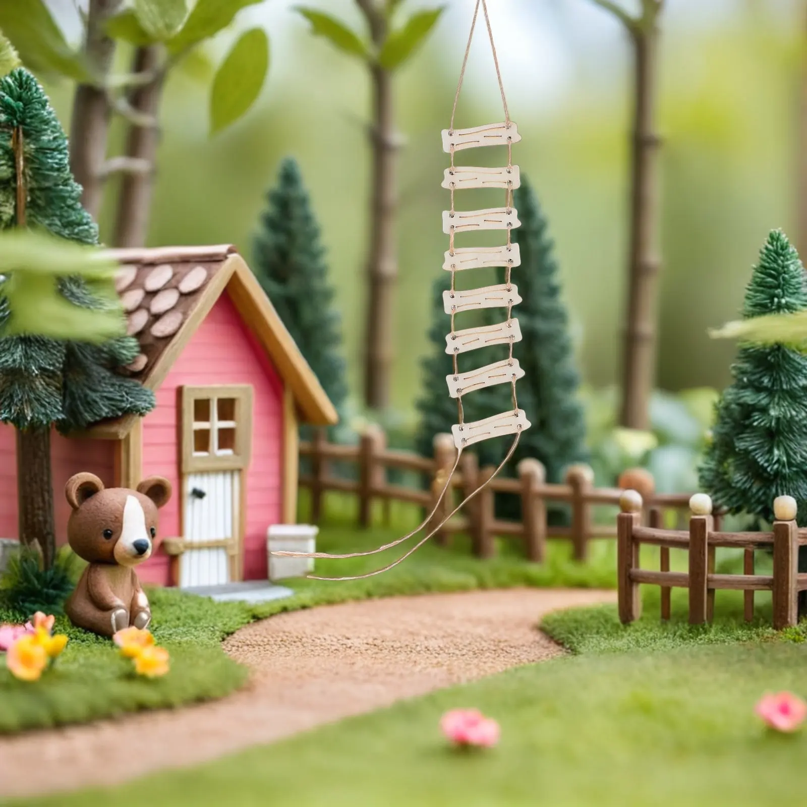 

Набор из 4 миниатюрных деревянных лестниц с веревочным дизайном, ручной работы, для декора сказочного сада, микроландшафта, сцены с гномами, миниатюрное украшение-лестница