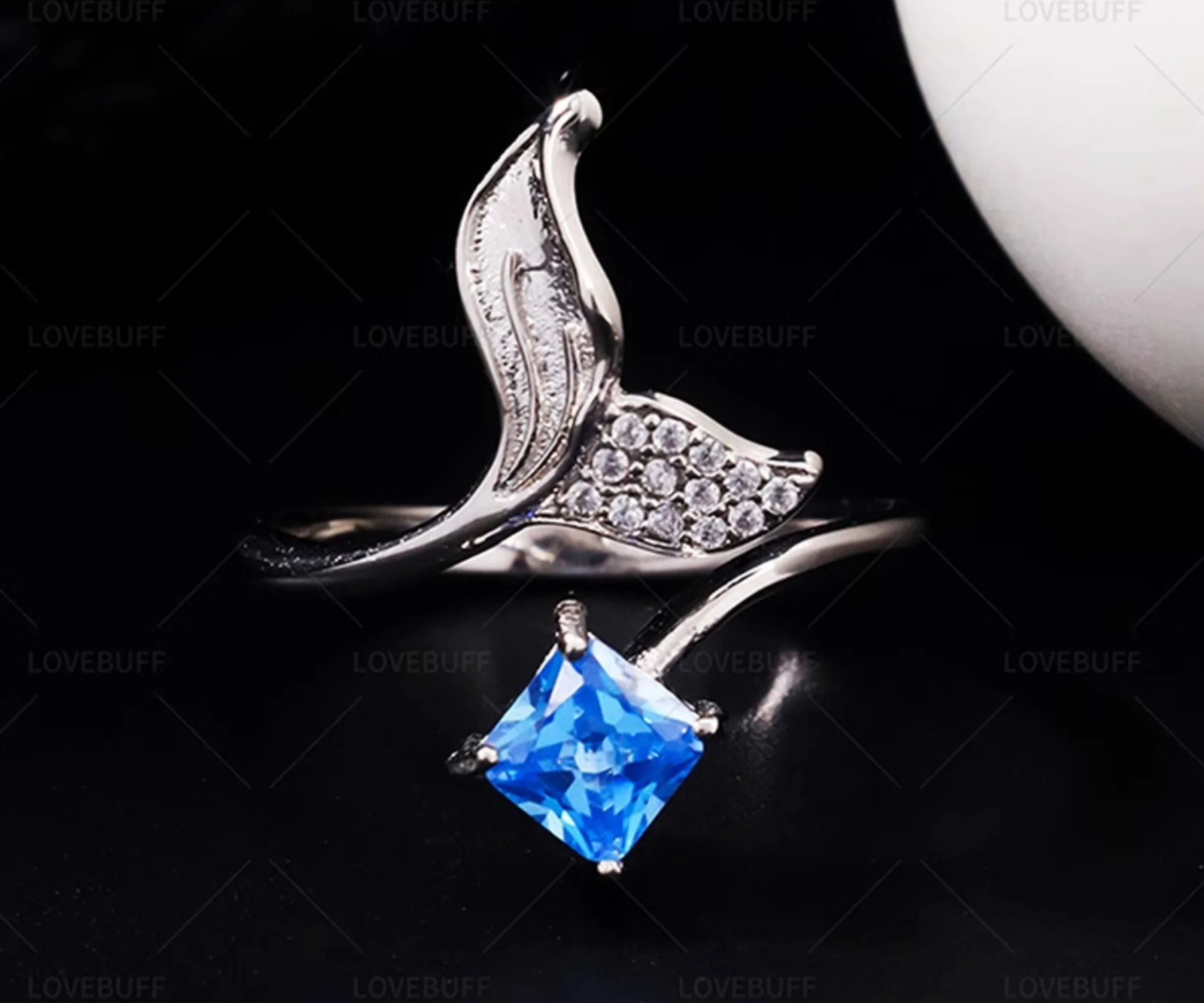 

Love and deepspace Cospaly Fashion Fishtail Ring Accessories 925 Silver sea blue zircon Gift Anime