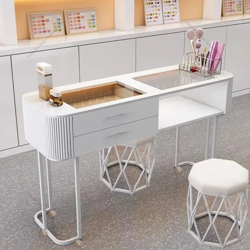 Japanese Multifunction Nail Tables Golden Reception Desks With Storage Dressing Tables Nail Tables Nordic Salon Furniture FYMT